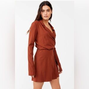 Free People Helena Wrap Dress Coconut Shell Burnt Orange Brownish Size Small
